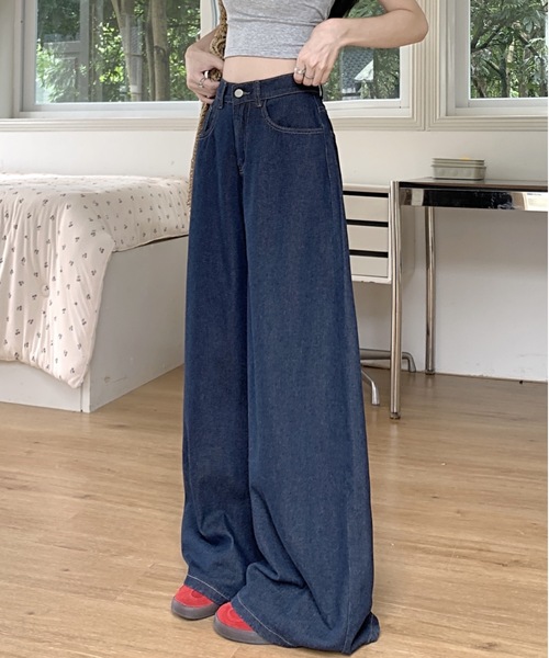 Teem Store(チームストア)の「シンプルワイドデニムパンツ 美脚効果(デニムパンツ・レディース・ブルー・M/L)」の17枚目の写真