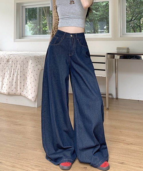 Teem Store(チームストア)の「シンプルワイドデニムパンツ 美脚効果(デニムパンツ・レディース・ブルー・M/L)」の16枚目の写真