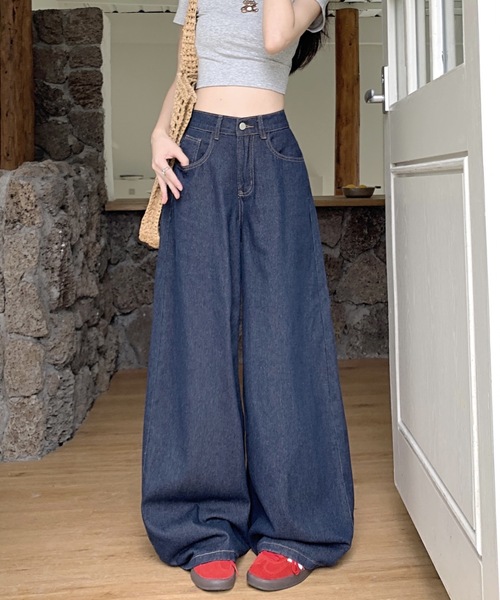 Teem Store(チームストア)の「シンプルワイドデニムパンツ 美脚効果(デニムパンツ・レディース・ブルー・M/L)」の15枚目の写真