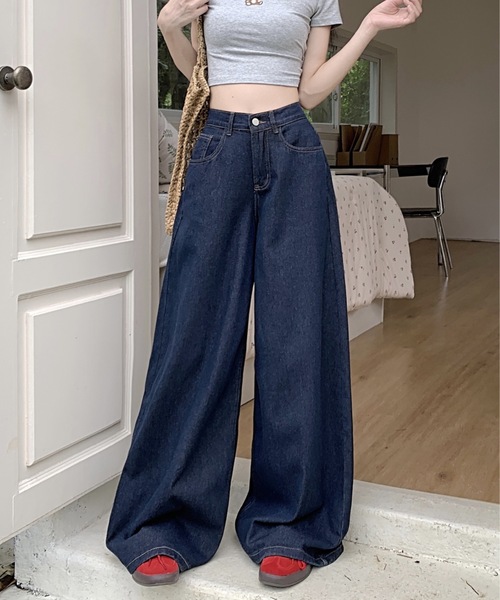 Teem Store(チームストア)の「シンプルワイドデニムパンツ 美脚効果(デニムパンツ・レディース・ブルー・M/L)」の14枚目の写真