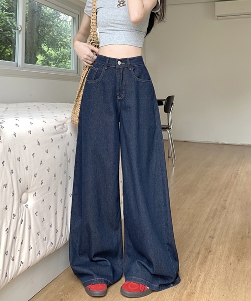 Teem Store(チームストア)の「シンプルワイドデニムパンツ 美脚効果(デニムパンツ・レディース・ブルー・M/L)」の13枚目の写真
