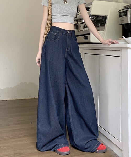Teem Store(チームストア)の「シンプルワイドデニムパンツ 美脚効果(デニムパンツ・レディース・ブルー・M/L)」の12枚目の写真
