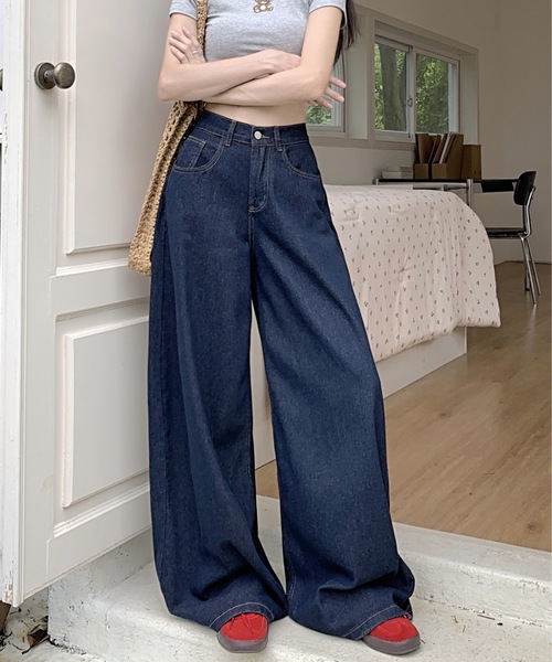 Teem Store(チームストア)の「シンプルワイドデニムパンツ 美脚効果(デニムパンツ・レディース・ブルー・M/L)」の11枚目の写真