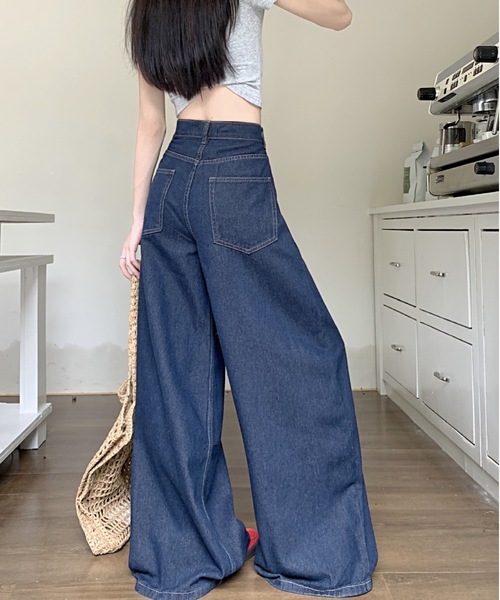 Teem Store(チームストア)の「シンプルワイドデニムパンツ 美脚効果(デニムパンツ・レディース・ブルー・M/L)」の10枚目の写真