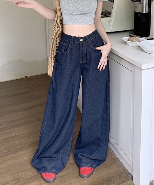 Teem Store(チームストア)の「シンプルワイドデニムパンツ 美脚効果(デニムパンツ・レディース・ブルー・M/L)」の9枚目の写真