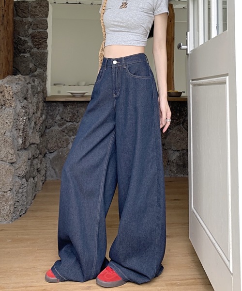 Teem Store(チームストア)の「シンプルワイドデニムパンツ 美脚効果(デニムパンツ・レディース・ブルー・M/L)」の8枚目の写真