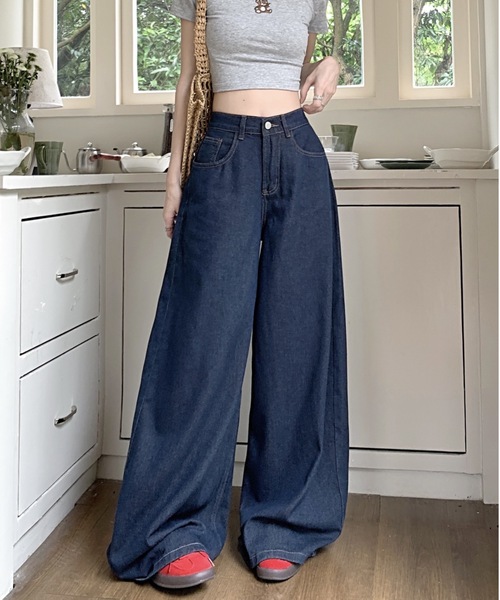 Teem Store(チームストア)の「シンプルワイドデニムパンツ 美脚効果(デニムパンツ・レディース・ブルー・M/L)」の7枚目の写真