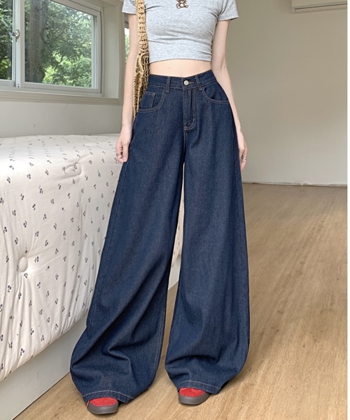 Teem Store(チームストア)の「シンプルワイドデニムパンツ 美脚効果(デニムパンツ・レディース・ブルー・M/L)」の6枚目の写真