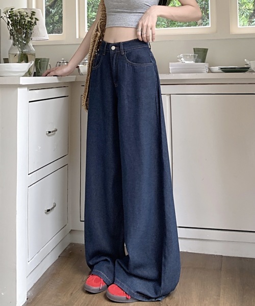 Teem Store(チームストア)の「シンプルワイドデニムパンツ 美脚効果(デニムパンツ・レディース・ブルー・M/L)」の5枚目の写真