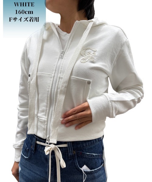 COOK JEANS(クックジーンズ)の「カットオフスウェットジップパーカー(パーカー・レディース・ウッドランド/ホワイト/ブラック・FREE)」の5枚目の写真