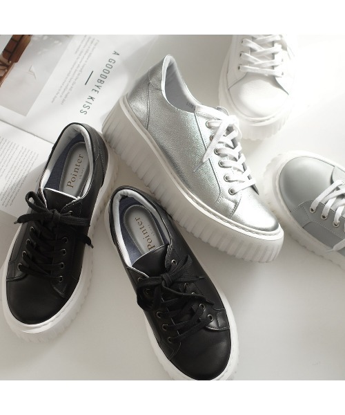Pointer(shoes)(ポインター)の「【日本製・本革】レースアップ厚底ソールスニーカー(スニーカー・レディース・グレー系その他/ホワイト/ブラック/シルバー・22.5cm/24.5cm/24cm/23.5cm/23cm)」の8枚目の写真