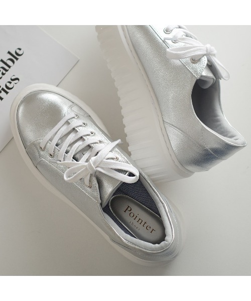 Pointer(shoes)(ポインター)の「【日本製・本革】レースアップ厚底ソールスニーカー(スニーカー・レディース・グレー系その他/ホワイト/ブラック/シルバー・22.5cm/24.5cm/24cm/23.5cm/23cm)」の18枚目の写真