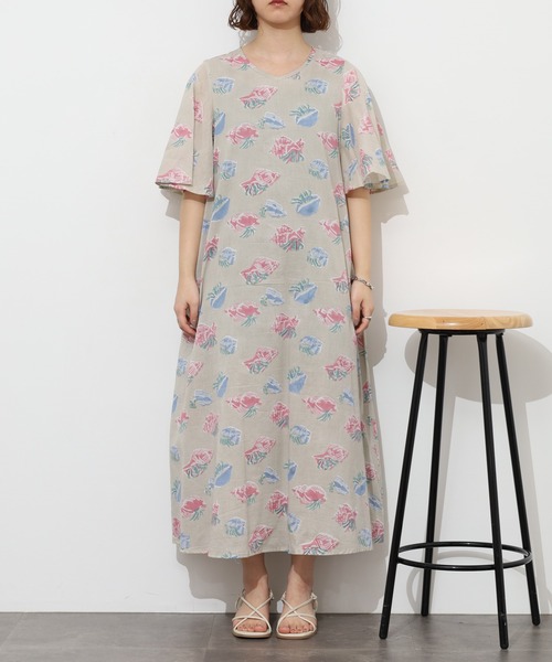 KILKI（キルキー）の「kilki　ヤドカリプリントワンピース（ワンピース・レディース・グレイッシュベージュ/ネイビー系・ONESIZE）」の17枚目の写真