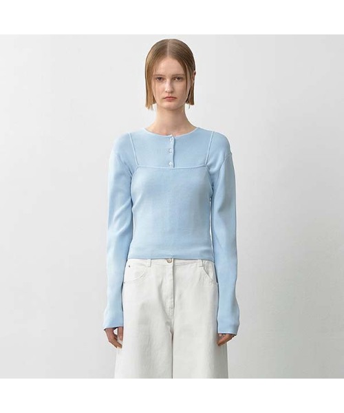ATELIER NAIN(アトリエナイン)の「ESSENTIAL HEDETTA CAMISOLE KNIT(T-7008)(ニット/セーター・レディース・ライトブルー/グレイッシュベージュ/ホワイト/ブラック・FREE)」の1枚目の写真
