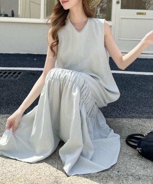 Ada.(エイダ)の「裾シャーリング ノースリーブロング丈ワンピ ◎(ワンピース・レディース・グレー/アイボリー/ブラック・FREE)」の20枚目の写真