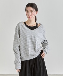 Loose V-Neck Stripe Top / ルーズVネックボーダートップス
