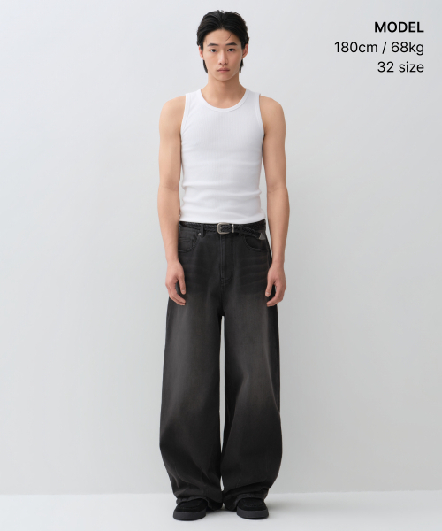 MUSINSA STANDARD（ムシンサスタンダード）の「[クールタンダード] バルーンデニムパンツ [ウォッシュドブラック]（デニムパンツ・メンズ・その他・30/31/33/26/27/28/40/38/42/36/34/32/29）」の2枚目の写真
