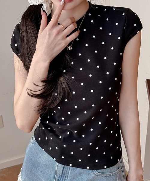 Teem Store（チームストア）の「フレンチスリーブドット柄クルーネックTシャツ（Tシャツ/カットソー・レディース・ホワイト/グレー/ブラック・M/S）」の20枚目の写真