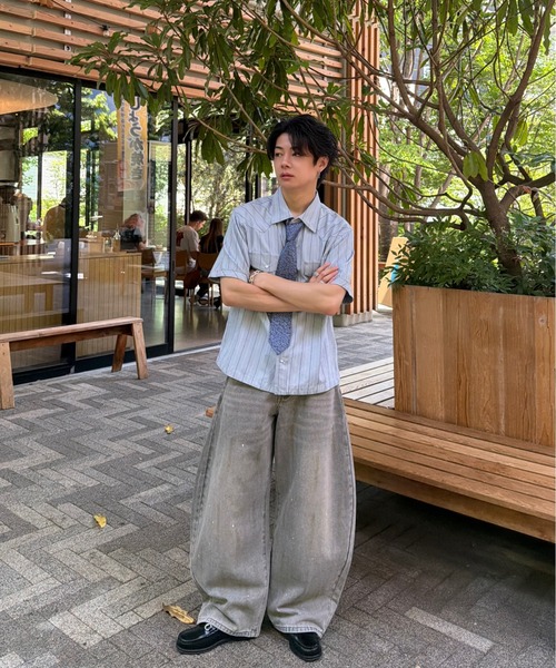 ADAMASTE(アダマスト)の「Paint Wide Barrel Denim - ペイントワイドカーブデニム(デニムパンツ・メンズ・グレー/ブラック・SMALL/MEDIUM/LARGE)」の6枚目の写真