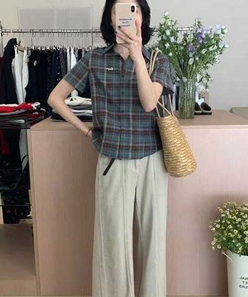 AsheKsha(アシクシャ)の「チェック柄半袖シャツ(シャツ/ブラウス・レディース・ブルー・M)」の7枚目の写真