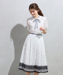 Rose Tiara（ローズティアラ）の「裾配色ボーダー ドットプリントフレアスカート（スカート）」