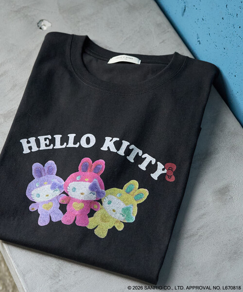 限定展開 別注/うさぎ姿のHELLO KITTY/フロント プリント 半袖 Tシャツ