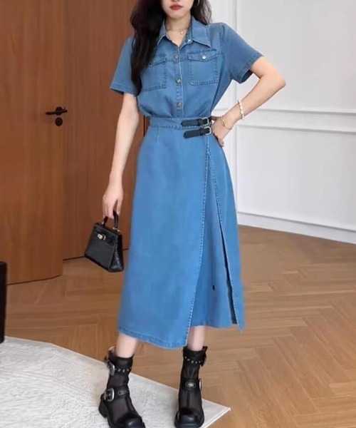 semplice（センプリチェ）の「シャツカラーデニムワンピース（ワンピース・レディース・ブルー・L/M）」の11枚目の写真