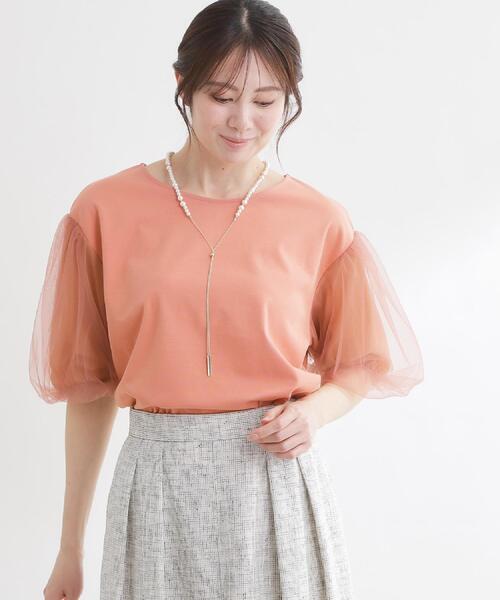 Reflect(リフレクト)の「【UVカット/接触冷感/吸水速乾】チュールスリーブプルオーバー(Tシャツ/カットソー・レディース・ベビーピンク/ブラック/ホワイト/ダークブラウン・09/11)」の4枚目の写真