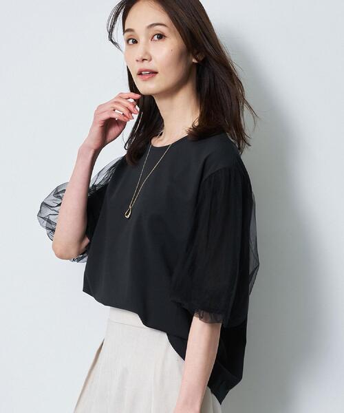 Reflect(リフレクト)の「【UVカット/接触冷感/吸水速乾】チュールスリーブプルオーバー(Tシャツ/カットソー・レディース・ベビーピンク/ブラック/ホワイト/ダークブラウン・09/11)」の1枚目の写真