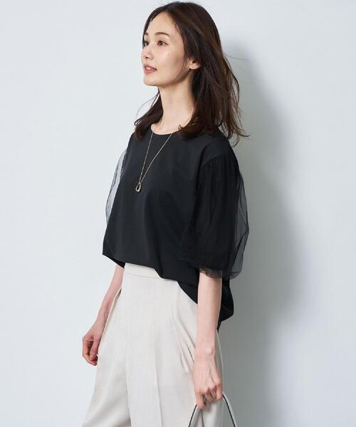 Reflect(リフレクト)の「【UVカット/接触冷感/吸水速乾】チュールスリーブプルオーバー(Tシャツ/カットソー・レディース・ベビーピンク/ブラック/ホワイト/ダークブラウン・09/11)」の6枚目の写真