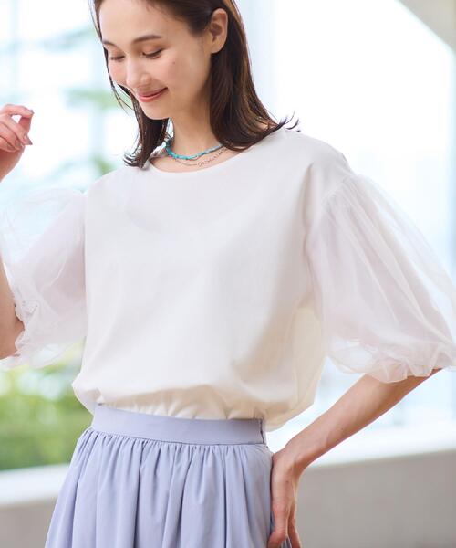 Reflect(リフレクト)の「【UVカット/接触冷感/吸水速乾】チュールスリーブプルオーバー(Tシャツ/カットソー・レディース・ベビーピンク/ブラック/ホワイト/ダークブラウン・09/11)」の8枚目の写真