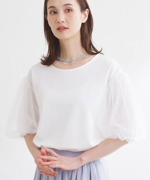 Reflect(リフレクト)の「【UVカット/接触冷感/吸水速乾】チュールスリーブプルオーバー(Tシャツ/カットソー・レディース・ベビーピンク/ブラック/ホワイト/ダークブラウン・09/11)」の10枚目の写真