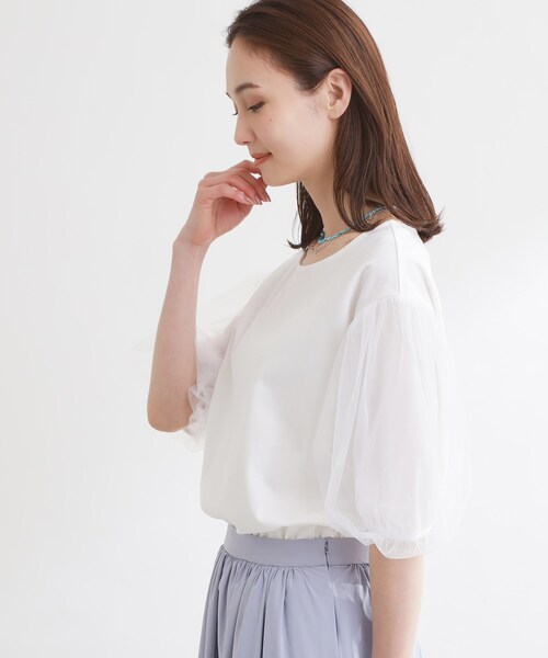 Reflect(リフレクト)の「【UVカット/接触冷感/吸水速乾】チュールスリーブプルオーバー(Tシャツ/カットソー・レディース・ベビーピンク/ブラック/ホワイト/ダークブラウン・09/11)」の12枚目の写真