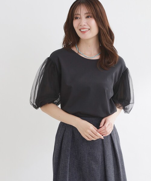 Reflect(リフレクト)の「【UVカット/接触冷感/吸水速乾】チュールスリーブプルオーバー(Tシャツ/カットソー・レディース・ベビーピンク/ブラック/ホワイト/ダークブラウン・09/11)」の22枚目の写真
