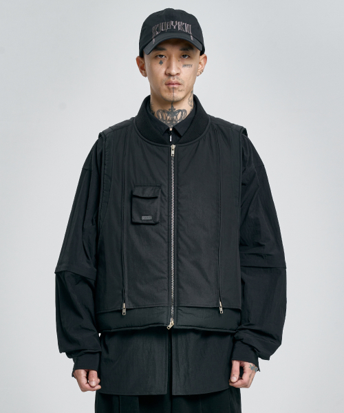 AJOBYAJO（アジョバイアジョ）の「Layered Padded Zip Up Vest [BLACK]（ベスト・メンズ・その他・FREE）」の6枚目の写真