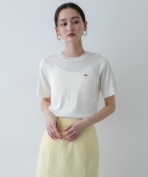 SENSE OF PLACE by URBAN RESEARCH（センスオブプレイスバイアーバンリサーチ）の「『洗濯可』プレートツキニットTシャツ(半袖)（ニット/セーター・レディース・アイボリー/ブラック/グレー・ONE）」の4枚目の写真
