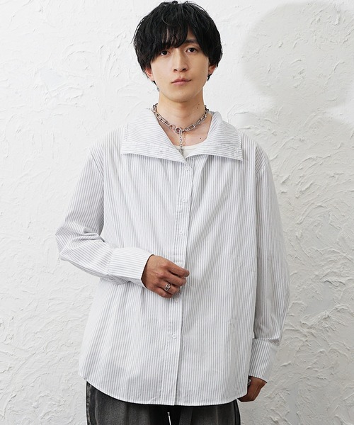 MinoriTY(マイノリティ)の「【MinoriTY】ボトルネックオーバーサイズシャツ メンズ 春服 夏服 ユニセックス(シャツ/ブラウス・メンズ・ブルー/ホワイト・L/M)」の7枚目の写真