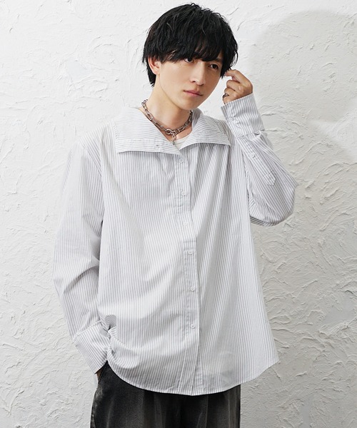 MinoriTY(マイノリティ)の「【MinoriTY】ボトルネックオーバーサイズシャツ メンズ 春服 夏服 ユニセックス(シャツ/ブラウス・メンズ・ブルー/ホワイト・L/M)」の8枚目の写真