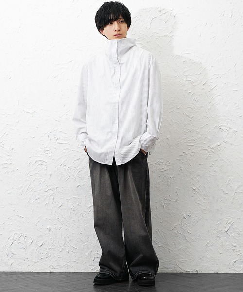 MinoriTY(マイノリティ)の「【MinoriTY】ボトルネックオーバーサイズシャツ メンズ 春服 夏服 ユニセックス(シャツ/ブラウス・メンズ・ブルー/ホワイト・L/M)」の9枚目の写真