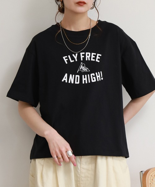 FUNALIVE(ファンアライブ)の「コットンワイドクルーネックプリントTシャツB半袖(Tシャツ/カットソー・レディース・アイボリー/ライトベージュ/ブラック/モカ/ブルー・M-L)」の3枚目の写真