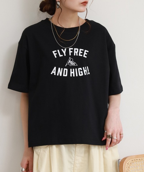 FUNALIVE(ファンアライブ)の「コットンワイドクルーネックプリントTシャツB半袖(Tシャツ/カットソー・レディース・アイボリー/ライトベージュ/ブラック/モカ/ブルー・M-L)」の12枚目の写真