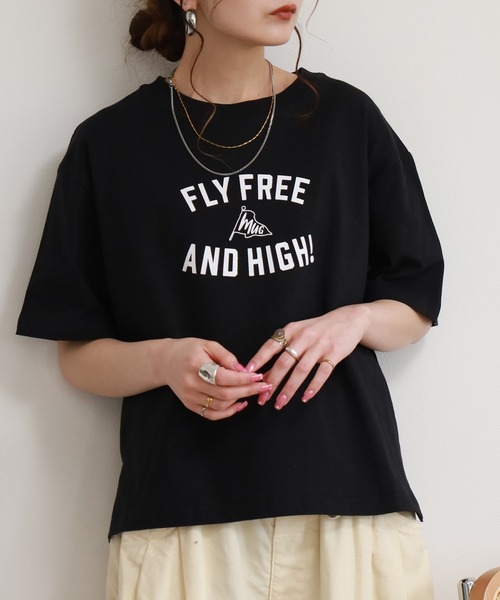 FUNALIVE(ファンアライブ)の「コットンワイドクルーネックプリントTシャツB半袖(Tシャツ/カットソー・レディース・アイボリー/ライトベージュ/ブラック/モカ/ブルー・M-L)」の13枚目の写真