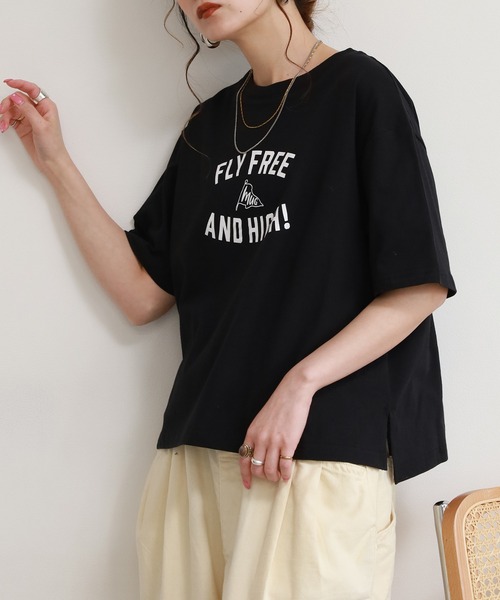 FUNALIVE(ファンアライブ)の「コットンワイドクルーネックプリントTシャツB半袖(Tシャツ/カットソー・レディース・アイボリー/ライトベージュ/ブラック/モカ/ブルー・M-L)」の16枚目の写真