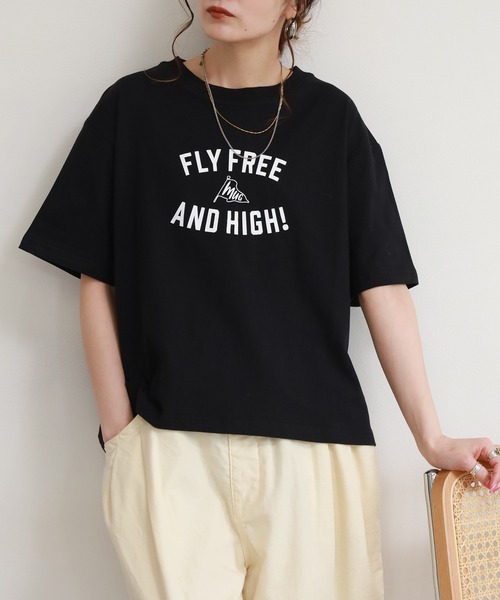 FUNALIVE(ファンアライブ)の「コットンワイドクルーネックプリントTシャツB半袖(Tシャツ/カットソー・レディース・アイボリー/ライトベージュ/ブラック/モカ/ブルー・M-L)」の14枚目の写真