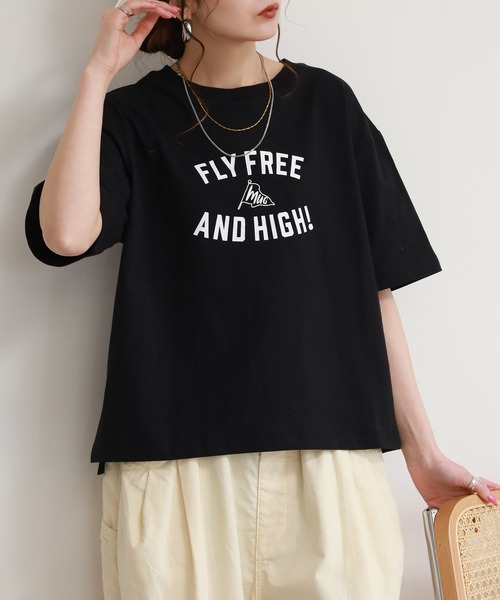 FUNALIVE(ファンアライブ)の「コットンワイドクルーネックプリントTシャツB半袖(Tシャツ/カットソー・レディース・アイボリー/ライトベージュ/ブラック/モカ/ブルー・M-L)」の15枚目の写真