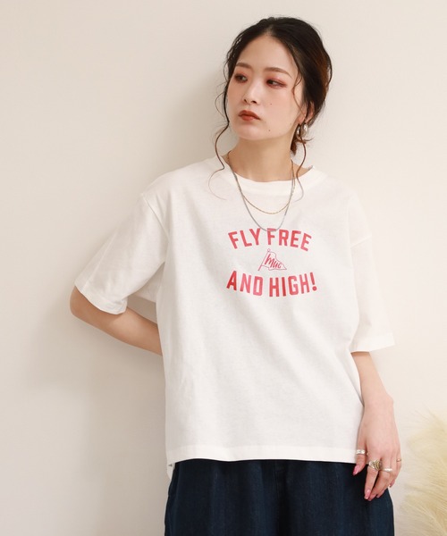 FUNALIVE(ファンアライブ)の「コットンワイドクルーネックプリントTシャツB半袖(Tシャツ/カットソー・レディース・アイボリー/ライトベージュ/ブラック/モカ/ブルー・M-L)」の7枚目の写真