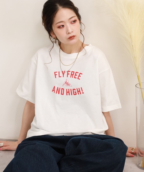 FUNALIVE(ファンアライブ)の「コットンワイドクルーネックプリントTシャツB半袖(Tシャツ/カットソー・レディース・アイボリー/ライトベージュ/ブラック/モカ/ブルー・M-L)」の8枚目の写真
