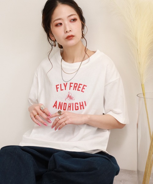 FUNALIVE(ファンアライブ)の「コットンワイドクルーネックプリントTシャツB半袖(Tシャツ/カットソー・レディース・アイボリー/ライトベージュ/ブラック/モカ/ブルー・M-L)」の9枚目の写真