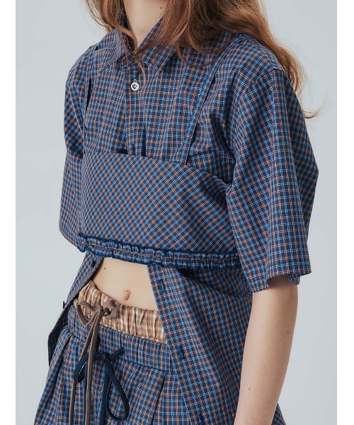 ELCHELE(エルチェレ)の「CHECK HEM FRILL BUSTIER(その他トップス・レディース・ブルー/ベージュ・FREE)」の2枚目の写真