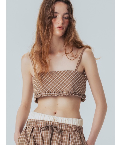 ELCHELE(エルチェレ)の「CHECK HEM FRILL BUSTIER(その他トップス・レディース・ブルー/ベージュ・FREE)」の3枚目の写真